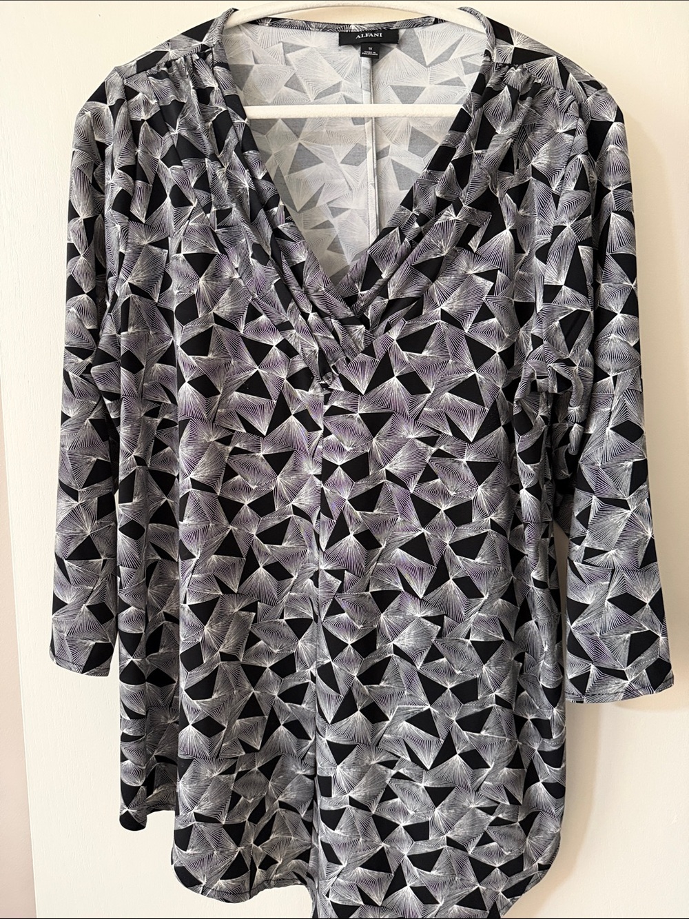 Alfani Black, Gray and Purple Geometric V-Neck Tunic
